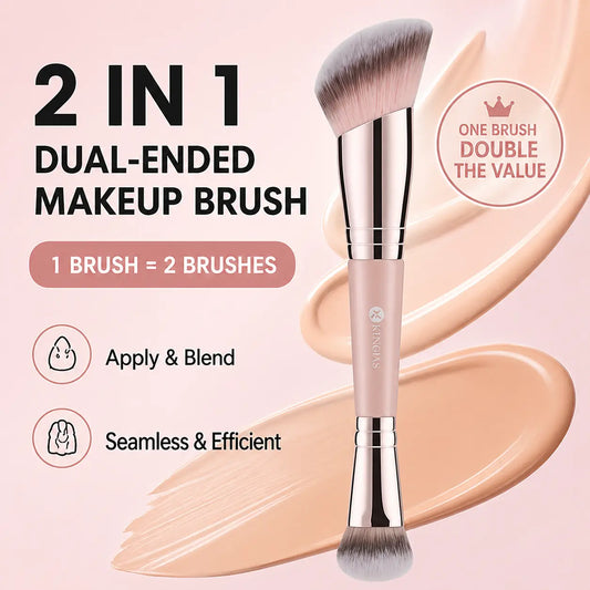 KINGMAS Foundation Brush, Dual-Ended Angled Makeup Brush for Foundation and Contour Blending Liquid Powder, Concealer Cream Cosmetics Blush, Cruelty Free Vegan (Pink)Double-Ended, No Shedding, Vegan, Travel-Friendly Outdoorfun