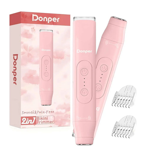 Donper Bikini Trimmer for Women, 2 in 1 Electric Razors for Shower&Travel, IPX7 Waterproof Pubic Hair Remover for Underarm, Legs & Bikini Area, Painless Razor,Hypoallergenic Foil & Ceramic Blades